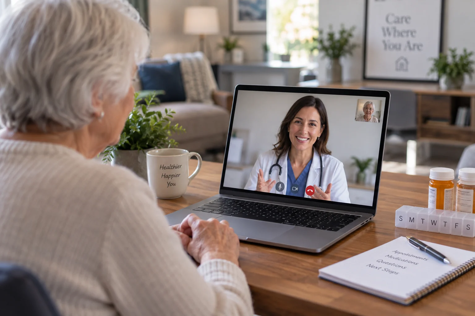 Patient reviewing medications and notes during a Home Doc telehealth visit