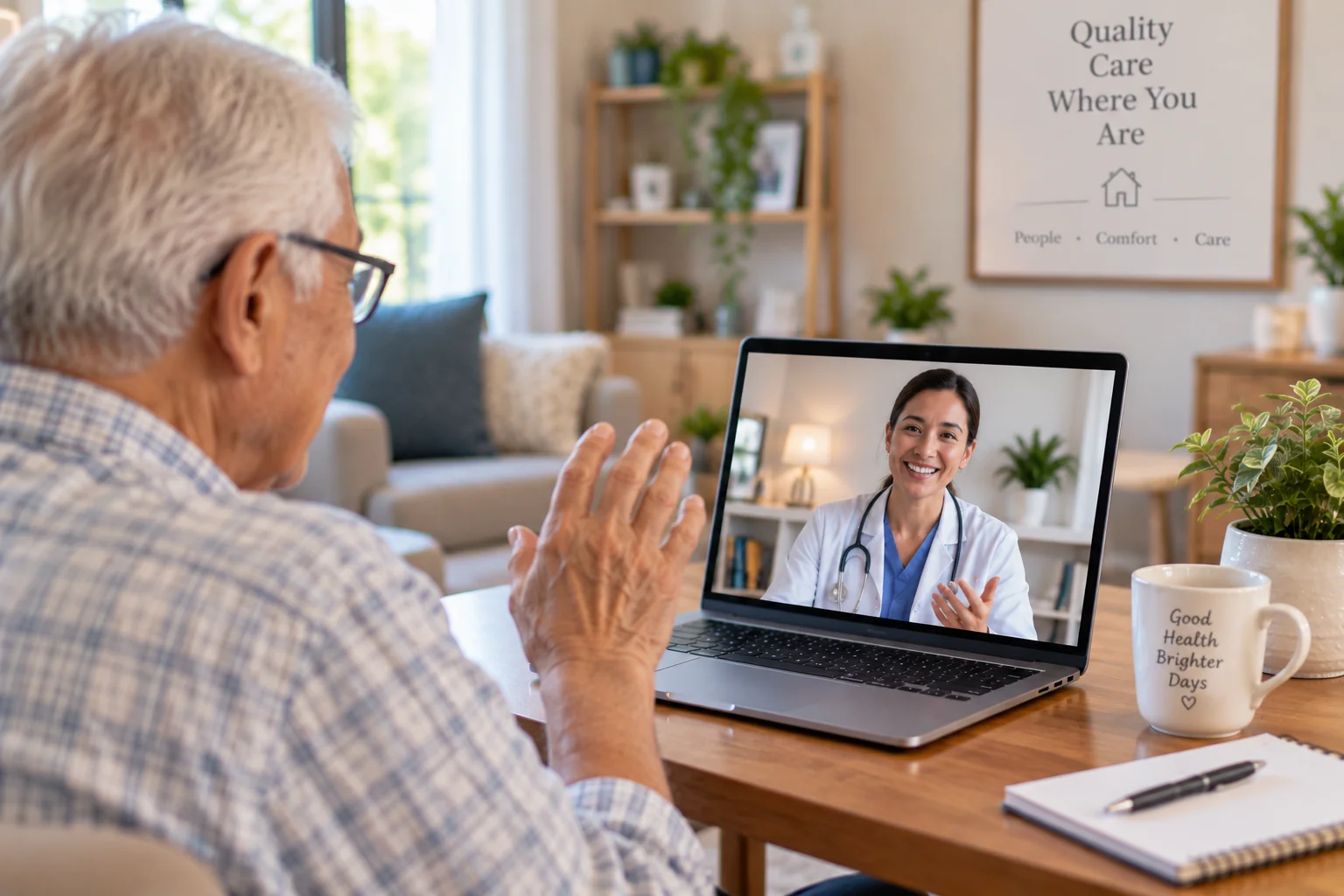 Older man talking with a Home Doc clinician during a telehealth visit