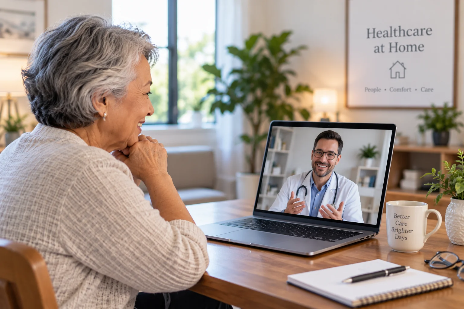 Older woman meeting with a Home Doc clinician by video from home
